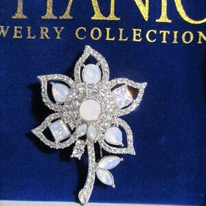 JTV Titanic Jewelry Collection Faux Opal & Faux Diamond Floral Pin - Gorgeous!!
